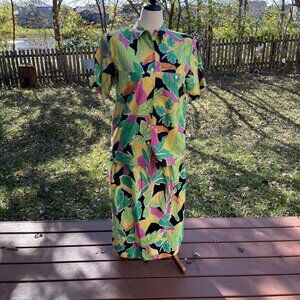 VTG 80s Suburbans Colorful Midi Skirt Blazer Suit Womens Sz 14 Green Button Down